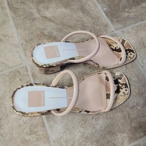 Dolce Vita Snakeskin Mules in Beige and Brown